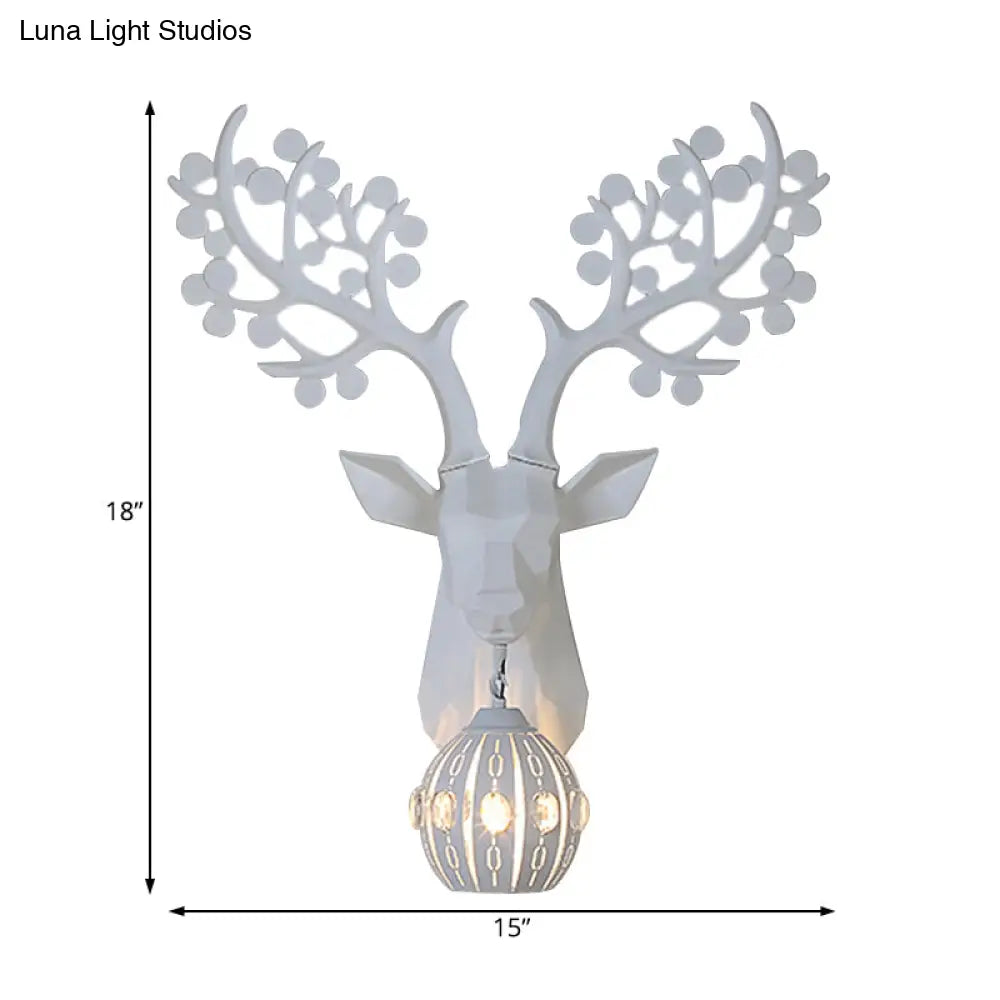 Rustic White Resin Deer Wall Sconce Light With Globe Metal Shade