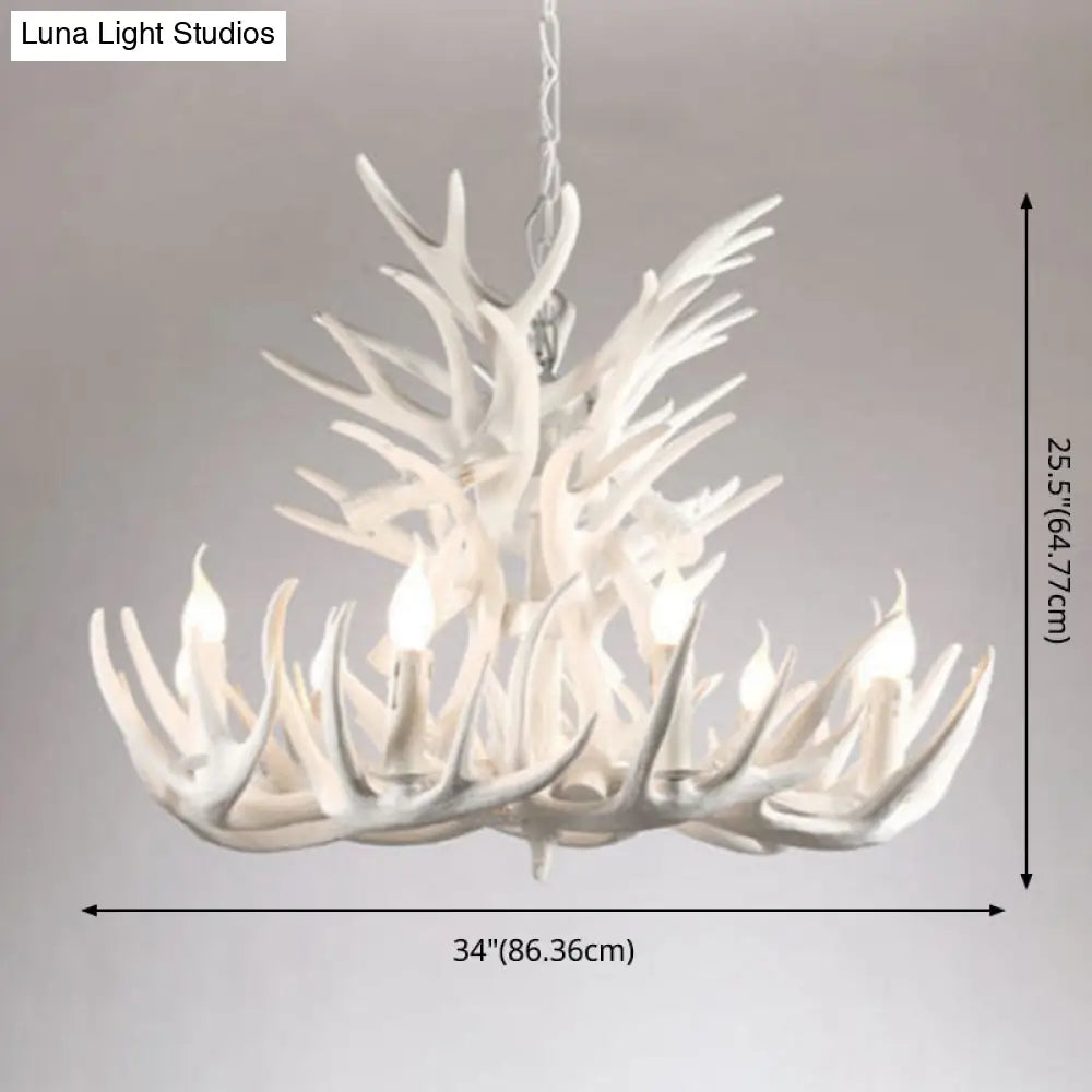 Rustic White Retro Resin Deer Horn Chandelier In Bedroom