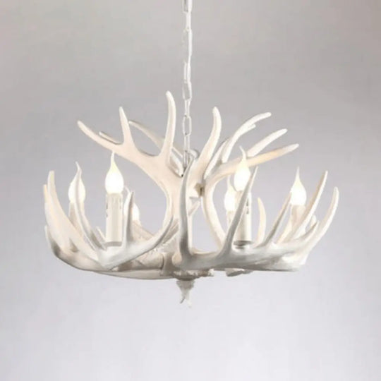 Rustic White Retro Resin Deer Horn Chandelier In Bedroom / 6+3