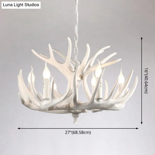 Rustic White Retro Resin Deer Horn Chandelier In Bedroom