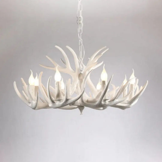 Rustic White Retro Resin Deer Horn Chandelier In Bedroom / 8+3