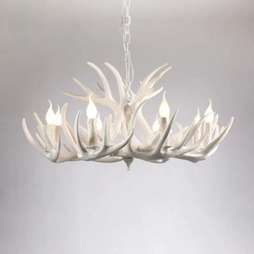 Rustic White Retro Resin Deer Horn Chandelier In Bedroom / 9+3