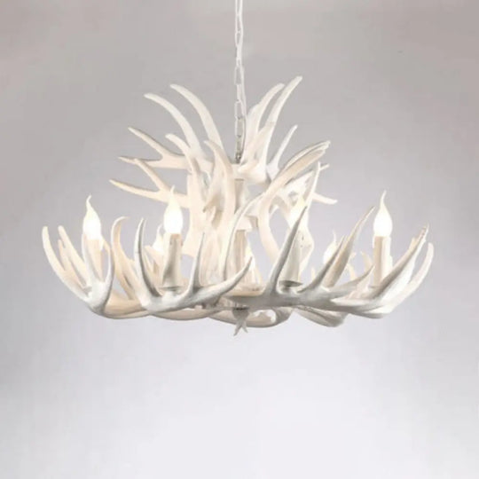 Rustic White Retro Resin Deer Horn Chandelier In Bedroom / 9+6