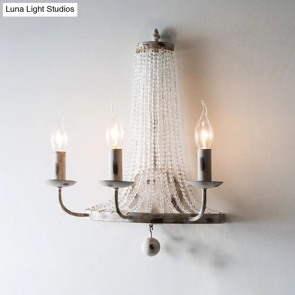 Rustic White Wall Sconce With 3 Candle Holders Metal Fixture And Glass Accents