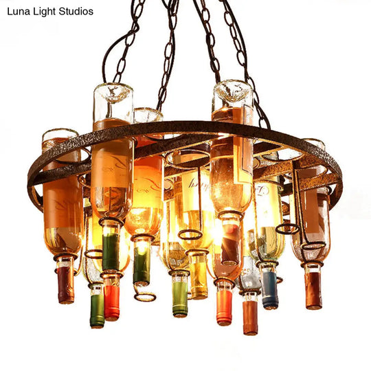 Rustic Wine Bottle Chandelier: Colorful Glass 3 Lights Farmhouse Style For Kitchen Island