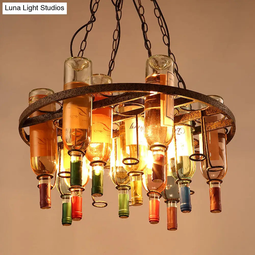 Rustic Wine Bottle Chandelier: Colorful Glass 3 Lights Farmhouse Style For Kitchen Island