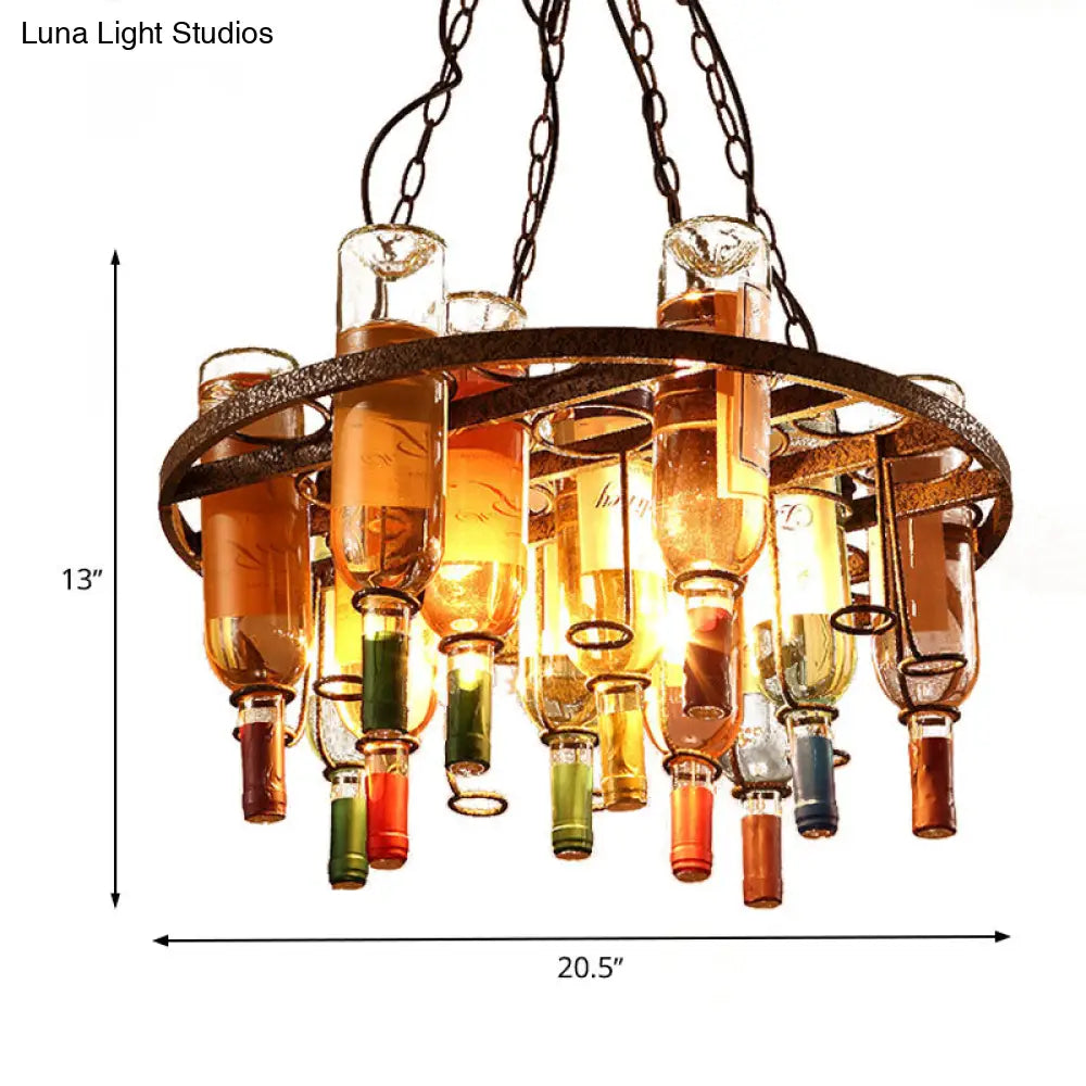 Rustic Wine Bottle Chandelier: Colorful Glass 3 Lights Farmhouse Style For Kitchen Island