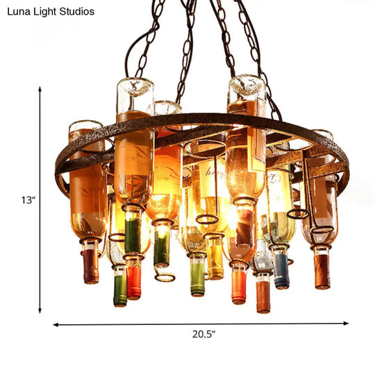 Rustic Wine Bottle Chandelier: Colorful Glass 3 Lights Farmhouse Style For Kitchen Island