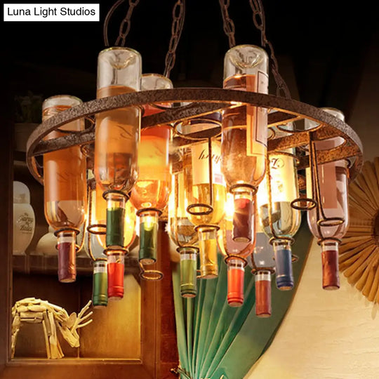 Rustic Wine Bottle Chandelier: Colorful Glass 3 Lights Farmhouse Style For Kitchen Island