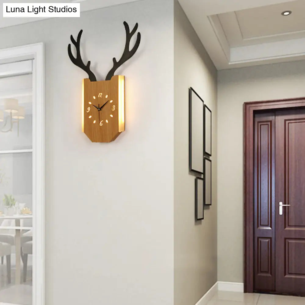 Rustic Wood Antler Animal Led Wall Lamp For Hallway Or Foyer