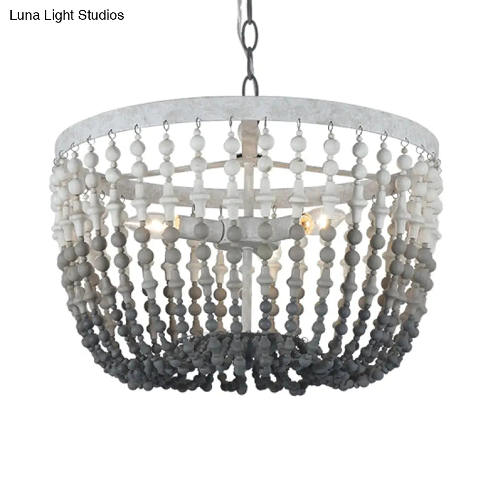 Rustic Wood Beaded Chandelier: Bedroom Hanging Light Fixture With 3 Lights In Black