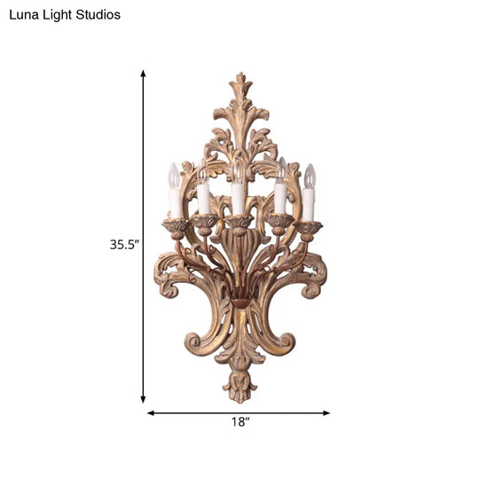 Rustic Wood Candelabra Wall Lamp - 5-Light Bedroom Sconce Fixture