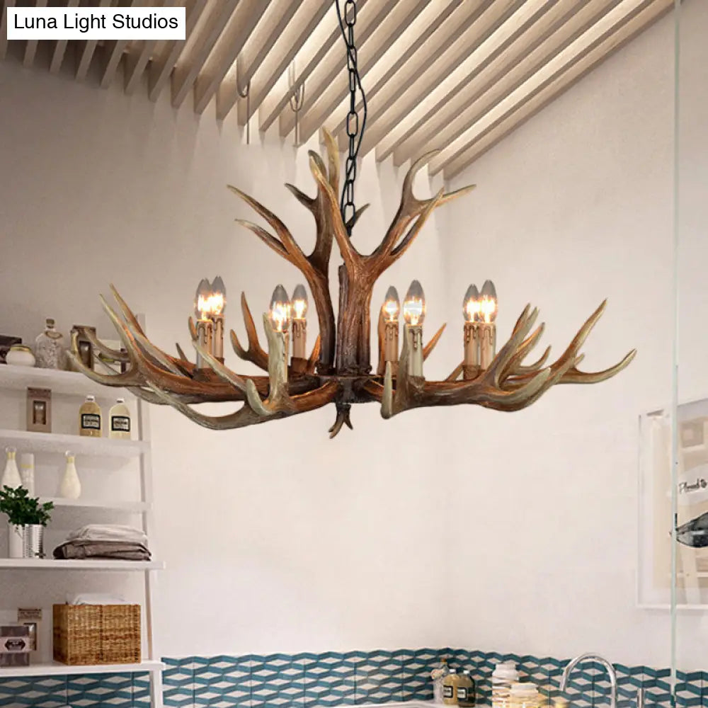 Rustic Wood Candle Pendant Chandelier - 6/8/12 Heads Ceiling Light For Living Room