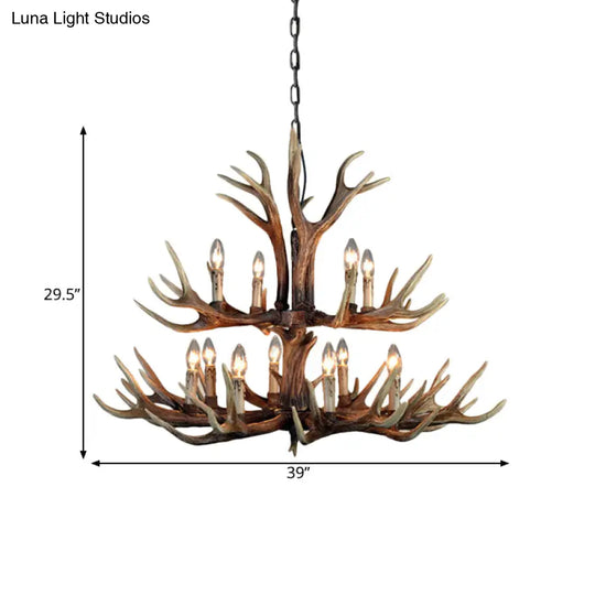 Rustic Wood Candle Pendant Chandelier - 6/8/12 Heads Ceiling Light For Living Room