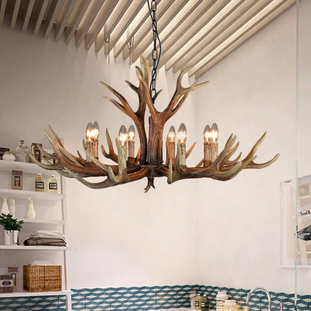 Rustic Wood Candle Pendant Chandelier - 6/8/12 Heads Ceiling Light For Living Room 8 /