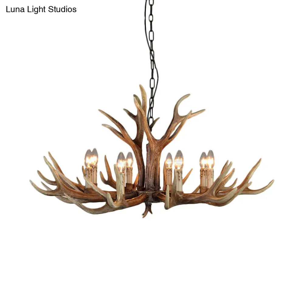 Rustic Wood Candle Pendant Chandelier - 6/8/12 Heads Ceiling Light For Living Room