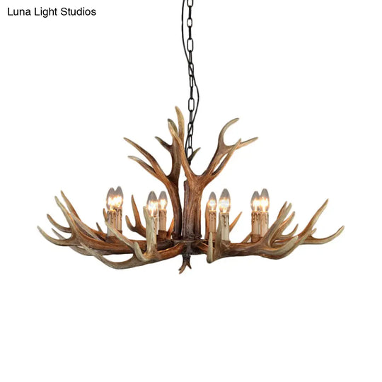 Rustic Wood Candle Pendant Chandelier - 6/8/12 Heads Ceiling Light For Living Room