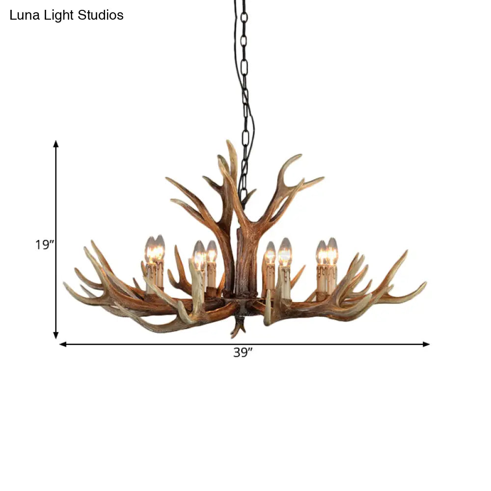 Rustic Wood Candle Pendant Chandelier - 6/8/12 Heads Ceiling Light For Living Room