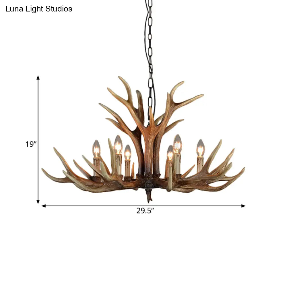 Rustic Wood Candle Pendant Chandelier - 6/8/12 Heads Ceiling Light For Living Room