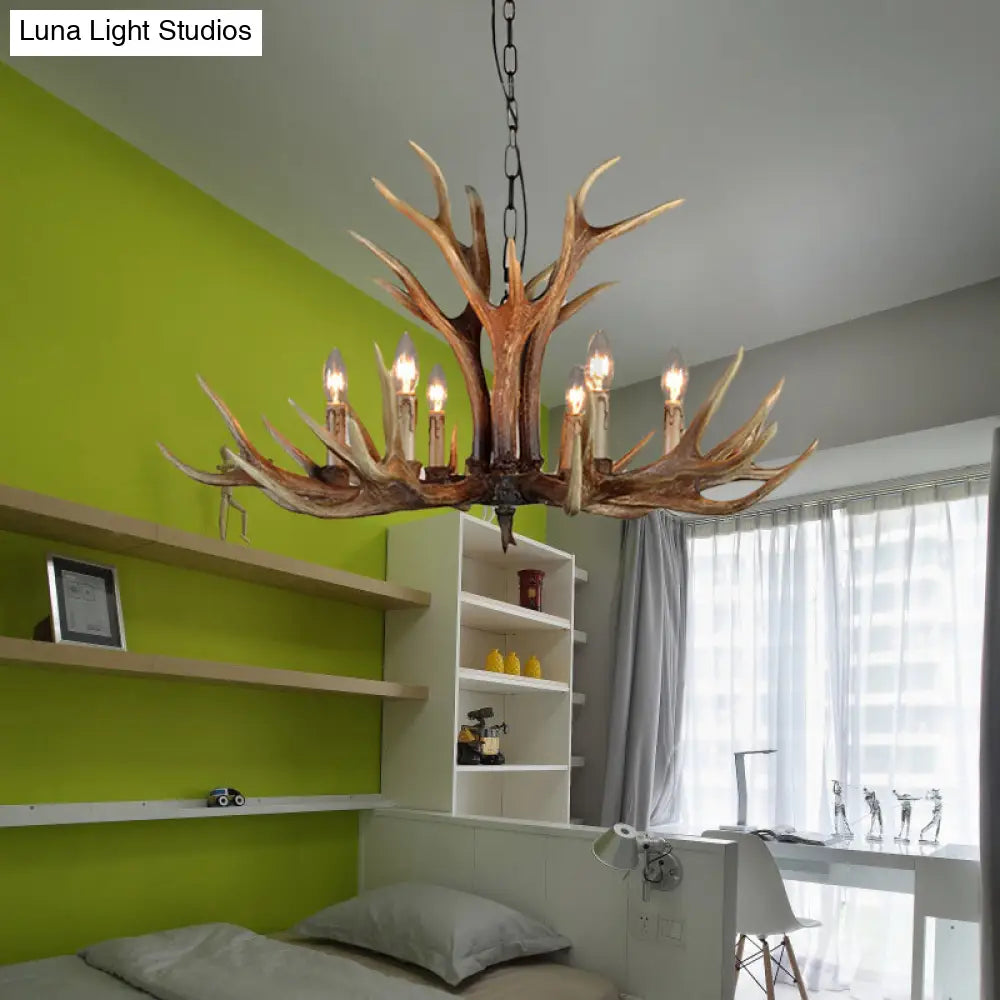 Rustic Wood Candle Pendant Chandelier - 6/8/12 Heads Ceiling Light For Living Room