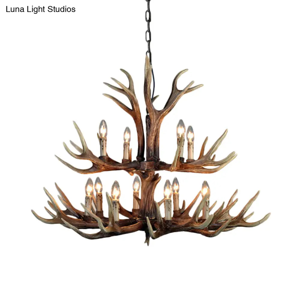 Rustic Wood Candle Pendant Chandelier - 6/8/12 Heads Ceiling Light For Living Room