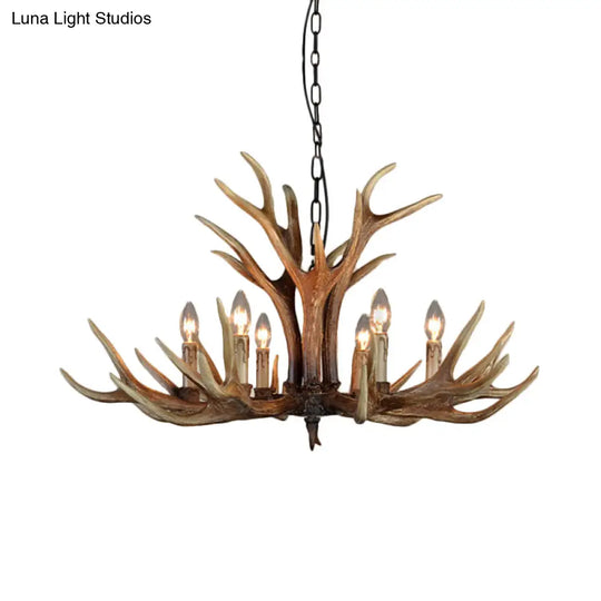 Rustic Wood Candle Pendant Chandelier - 6/8/12 Heads Ceiling Light For Living Room