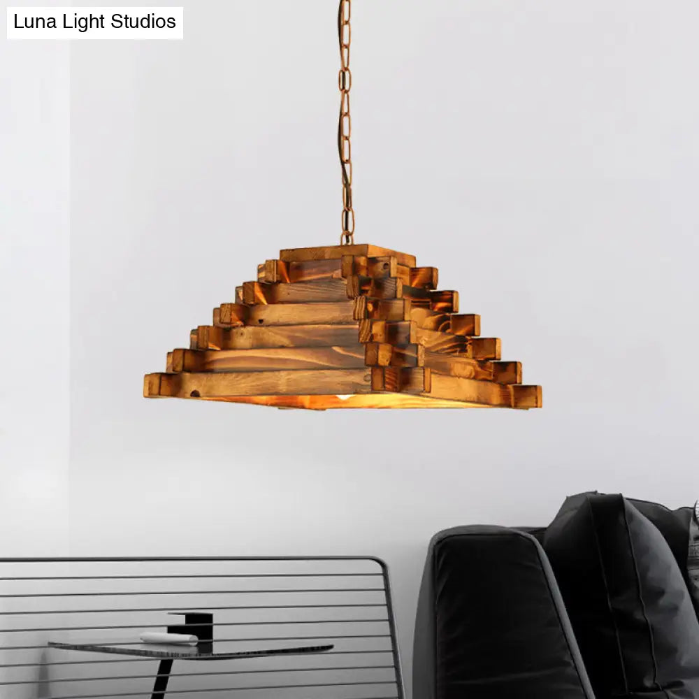 Rustic Wood Ceiling Pendant - Brown Hanging Light Kit For Restaurants