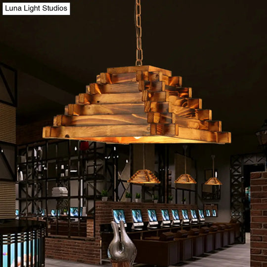 Rustic Wood Ceiling Pendant - Brown Hanging Light Kit For Restaurants