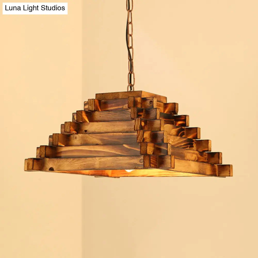 Rustic Wood Ceiling Pendant - Brown Hanging Light Kit For Restaurants