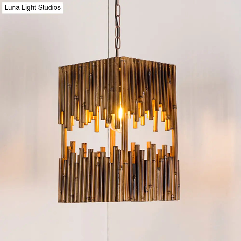 Rustic Wood Ceiling Pendant - Brown Hanging Light Kit For Restaurants