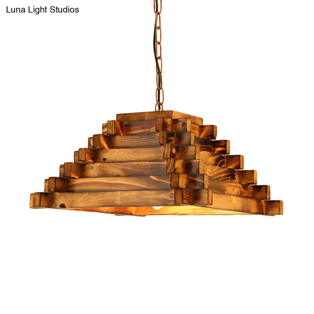 Rustic Wood Ceiling Pendant - Brown Hanging Light Kit For Restaurants