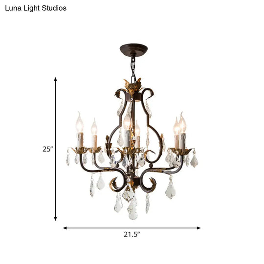 Rustic Wood Chandelier Lamp With Crystal Accent - Swooping Arm Pendant Light For Traditional Living