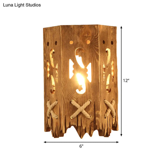 Rustic Wood Cylinder Shade Wall Lamp - 1 Head Brown Sconce For Restaurants