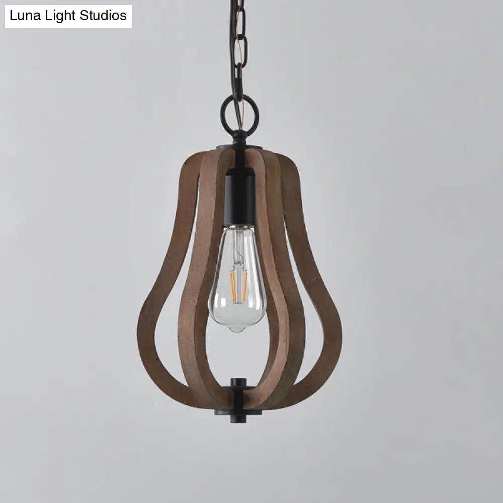 Rustic Wood Hanging Pendant Light For Dining Room - Unique 1-Head Suspension Lighting