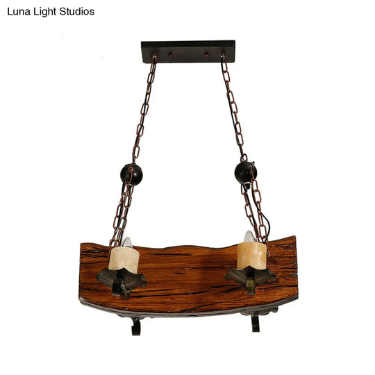 Rustic Wood Island Pendant Light With 4 Bulbs For Restaurants - Brown