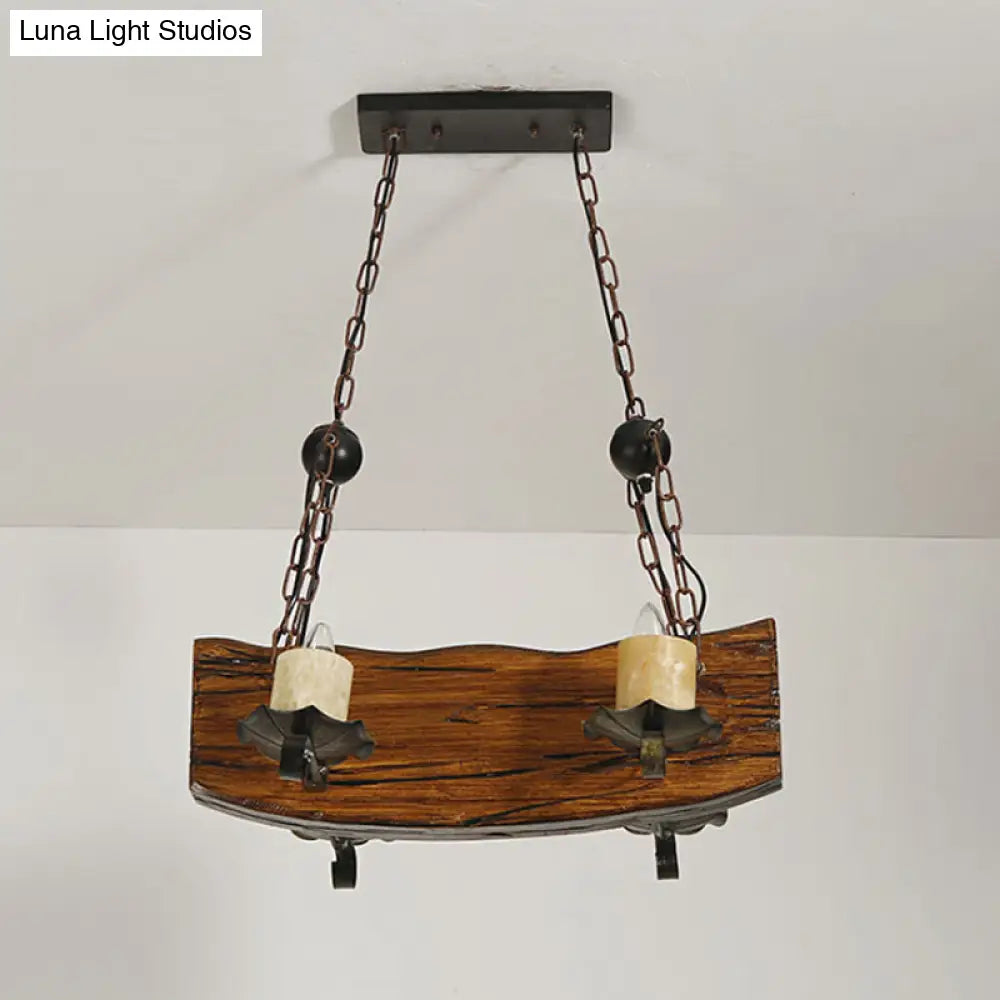 Rustic Wood Island Pendant Light With 4 Bulbs For Restaurants - Brown