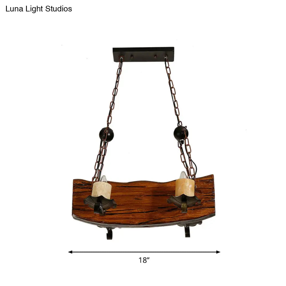 Rustic Wood Island Pendant Light With 4 Bulbs For Restaurants - Brown