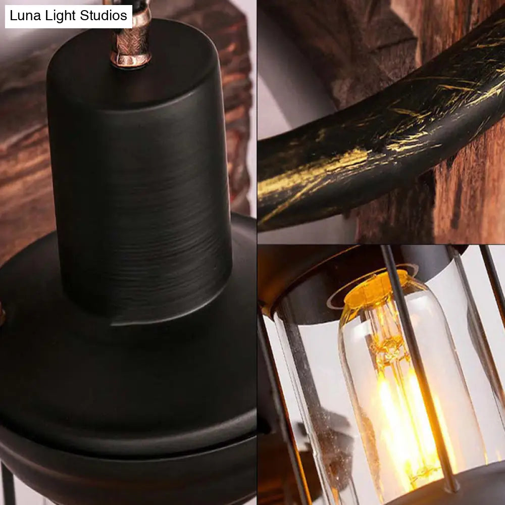 Rustic Wood Lantern Chandelier For Restaurant Ceiling Lighting