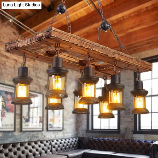 Retro Lantern Ceiling Chandelier With Iron And Wood For Restaurants 8 /