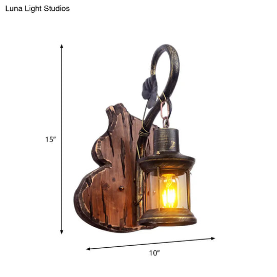 Rustic Wood Wall Sconce Light: Oval/Fish Shape Kitchen Mounted Lamp With Candle/Lantern (Brown)