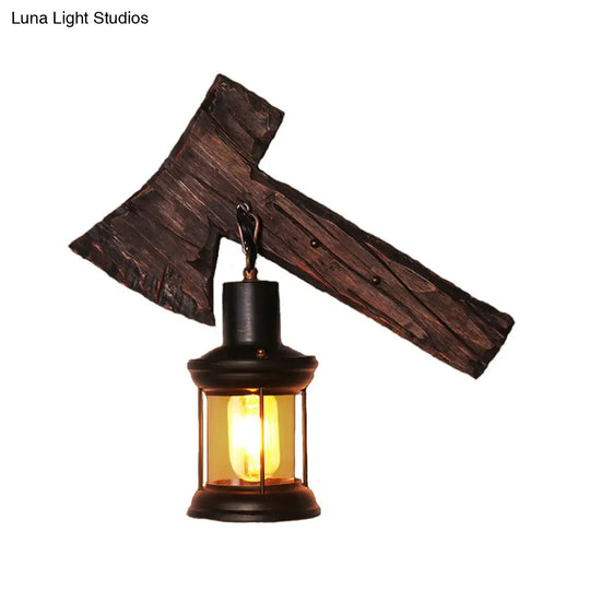 Rustic Wood Wall Sconce Light: Oval/Fish Shape Kitchen Mounted Lamp With Candle/Lantern (Brown)