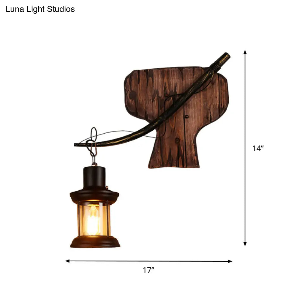 Rustic Wood Wall Sconce Light: Oval/Fish Shape Kitchen Mounted Lamp With Candle/Lantern (Brown)