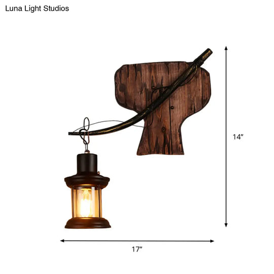 Rustic Wood Wall Sconce Light: Oval/Fish Shape Kitchen Mounted Lamp With Candle/Lantern (Brown)