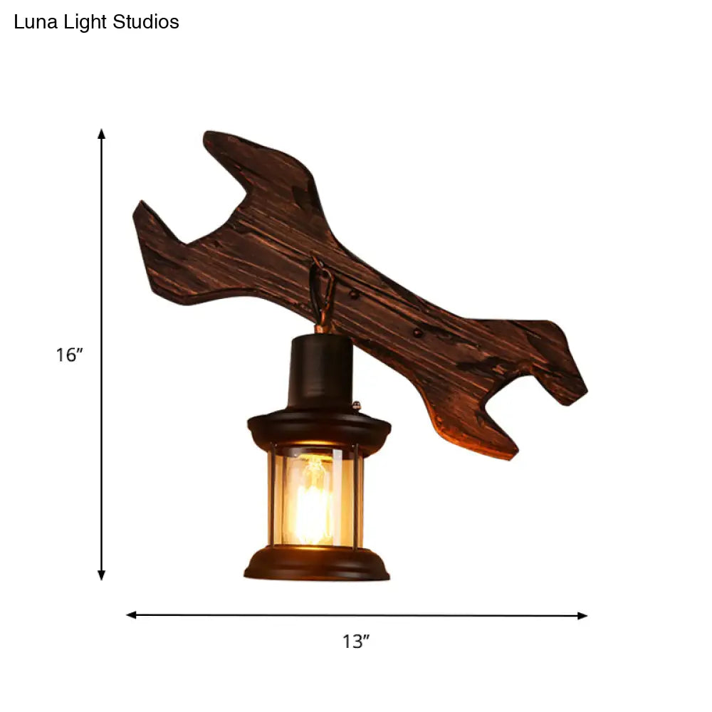 Rustic Wood Wall Sconce Light: Oval/Fish Shape Kitchen Mounted Lamp With Candle/Lantern (Brown)