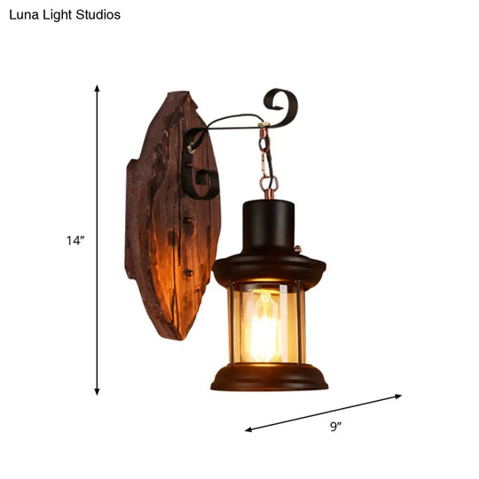 Rustic Wood Wall Sconce Light: Oval/Fish Shape Kitchen Mounted Lamp With Candle/Lantern (Brown)