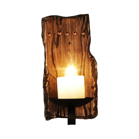 Rustic Wood Wall Sconce Light: Oval/Fish Shape Kitchen Mounted Lamp With Candle/Lantern (Brown)