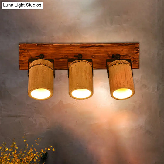 Rustic Wooden Cylinder Wall Sconce Light In Beige For Bistros & Restaurants