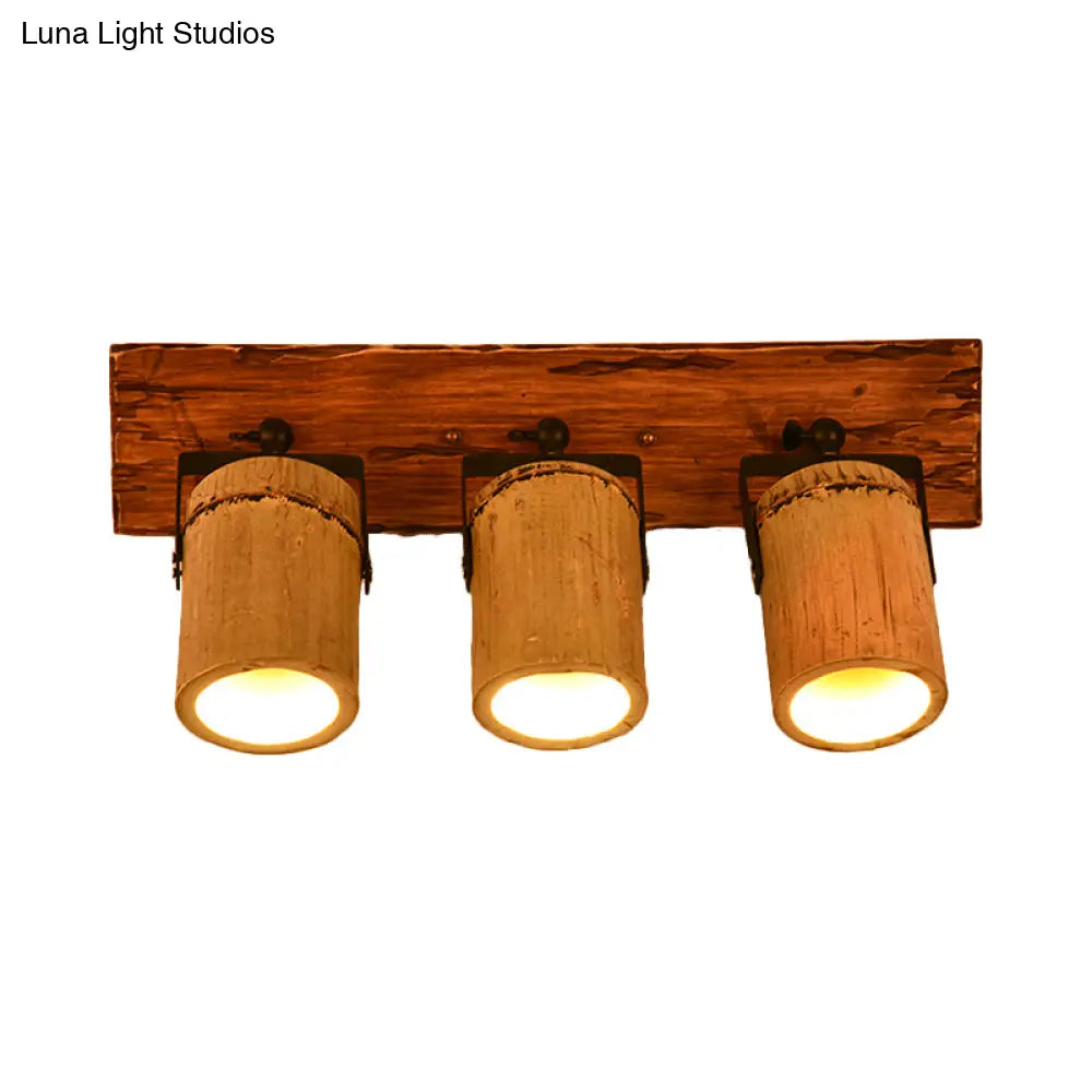 Rustic Wooden Cylinder Wall Sconce Light In Beige For Bistros & Restaurants