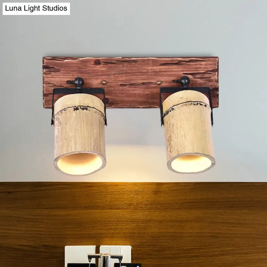 Rustic Wooden Cylinder Wall Sconce Light In Beige For Bistros & Restaurants