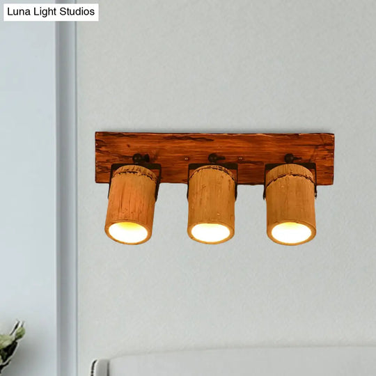 Rustic Wooden Cylinder Wall Sconce Light In Beige For Bistros & Restaurants